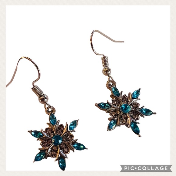 NEW Blue Topaz Dangle 925 Sterling Silver Snowflake Earrings - Picture 7 of 8